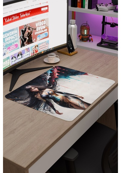 Dijital Art Anime Kadın Figür V5 48x40 Xl Gaming Kauçuk Kaymaz Taban Mouse Pad Fare Altlığı
