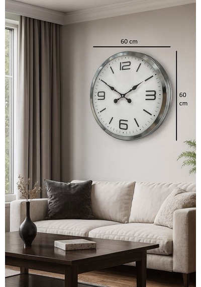 60 Cm Krom Metal Dizayn Duvar Saati 13710974