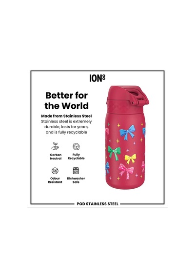 Ion8 - Paslanmaz Çelik Çocuk Suluk - Fiyonklar - 400 Ml - Sızdırmaz Çok Renkli