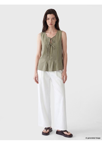 Lcw Comfort Yeşil Bağlamalı Yaka Pileli Bluz