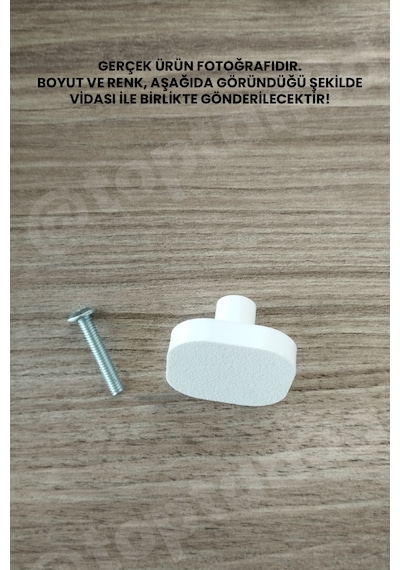 6 Adet - Beyaz Oval Kare Kulp - Modern Ve Şık Dolap, Gardırop, Şifonyer, Komodin Ve Çekmece Kulpu Vida Dahil Sarı