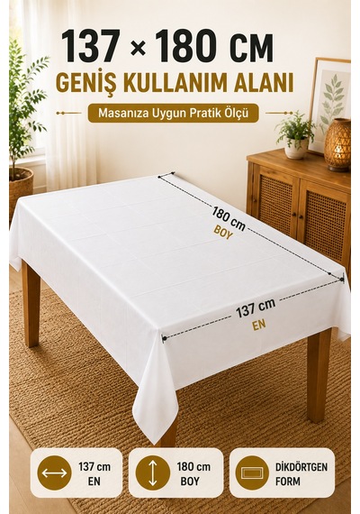 Beyaz Plastik Masa Örtüsü 137x180 Cm Kullan At Silinebilir Parti Davet Organizasyon Sofra Örtüsü Tek