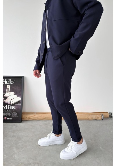 Lacivert Basic Beli Lastikli Jogger Pantolon Lacivert