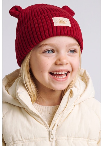 Defacto Dokuma Etiketli Kulaklı Triko Bere Kız Bebek C8165a526wnrd346 Kırmızı-rd346