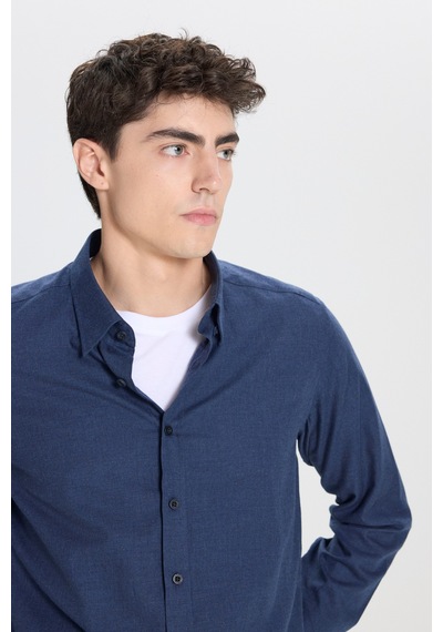 AC&Co / Altınyıldız Classics Erkek Lacı %100 Pamuk Slim Fit Dar Kesim Düğmeli Yaka Flanel Gömlek Lacı
