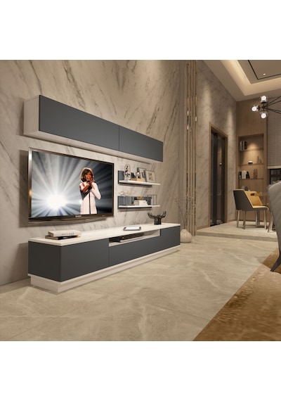 Decoraktiv Trendstyle 5s Mdf Tv Ünitesi Tv Sehpası Beyaz - Antrasit