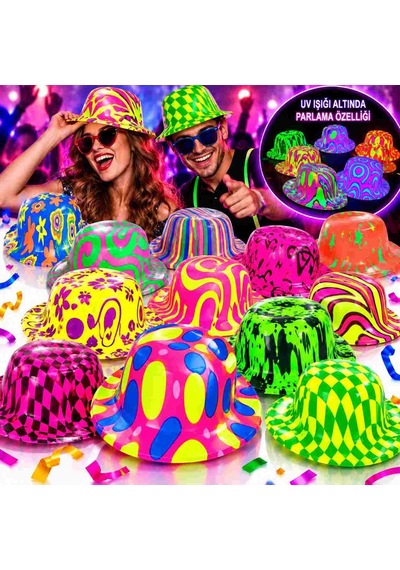 Neon Desenli Uv Işıkta Parlayan Parti Şapkası Karışık 1 Adet Diğer