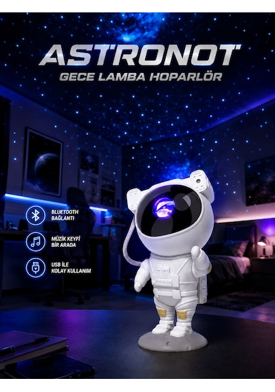 Projeksiyon Astronot Lamba Speaker Sevimli Astronot Bluetooth Hoparlör Yeni Nesil - Lisinya