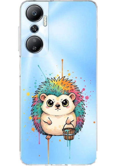 Infinix Hot 20 İle Uyumlu Splash Kirpi Tasarımlı Şeffaf Silikon Kılıf Şeffaf