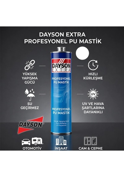 Dayson Extra Poliüretan Mastik Silikonize Yapıştırıcı Beyaz Renk, 280 Ml Çok Renkli
