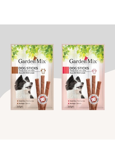 Garden Mix Kuzu Etli Köpek Stick Ödül 3 x 11 G + Garden Mix Dana Etli Köpek Stick Ödül 3 x 11 G