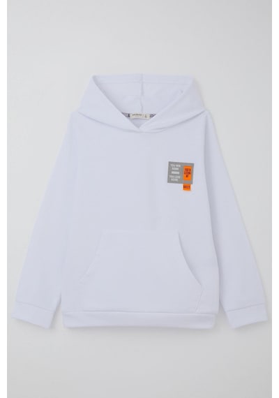 Breeze Kız Çocuk Sweatshirt Kapüşonlu Arma Detaylı 4-8 Yaş, Beyaz Beyaz