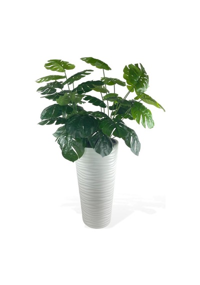 Yapay Monstera Beyaz Uzun Kumsal Vazoda 120cm 36Yaprak