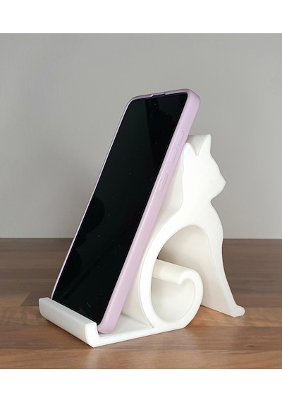 Riti Design - Felis - Minimalist Kedi Tasarım Masaüstü Telefon Tutucu - Beyaz