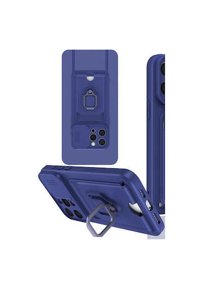Apple Uyumlu iPhone 15 Pro Max Kılıf Zuma Kartvizitli Yüzüklü Silikon Lacivert/