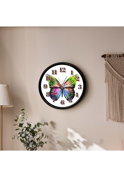 Renkli Kelebek Tasarımlı Dekoratif Duvar Saati 28 Cm Sessiz Mekanizma Çok Renkli