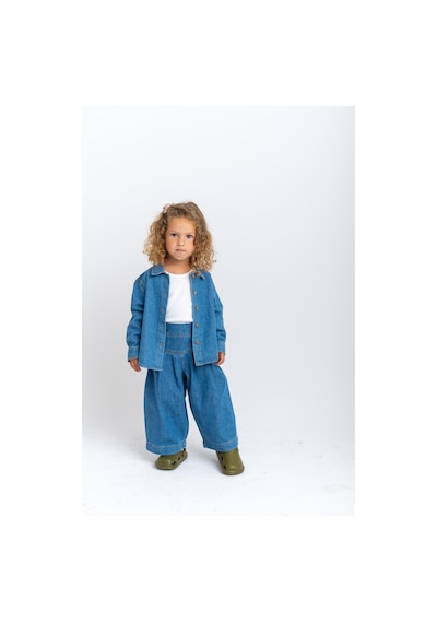 Oliven The Kid Oliventhekid Pileli Beli Lastikli Kız Çocuk Kot Pantolon Mavi Mavi