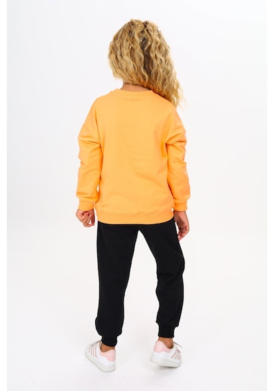 Toontoy Kids Toontoy Kız Çocuk 2'li Takım Baskılı Bisiklet Yaka Sweatshirt & Beli Paçası Lastikli Jogger Eşofman Altı 2 İplik Turuncu