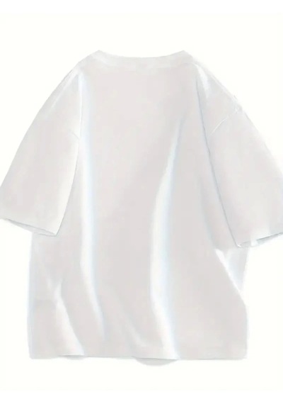 Modi Baskılı Oversize Bisiklet Yaka T-shirt - Beyaz - Mymg158821