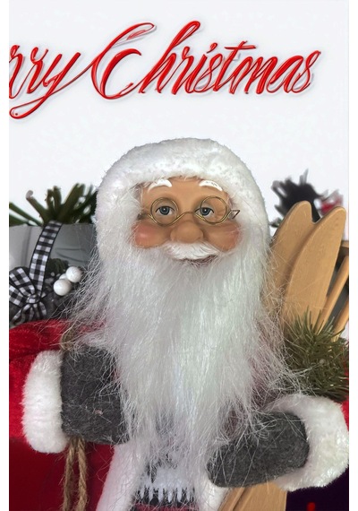 Yılbaşı Süsü Noel Baba Biblo Figür Büyük Boy 45cm -kayakları, Hediye Çuvalı Ve Aksesuarları İle 45