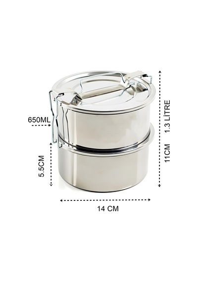 Zhltools Sefer Tası Yemek Kabı Paslanmaz Çelik 2 Katlı 14 Cm 1.3 Litre Gümüş
