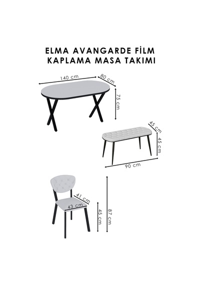 Elma Avangarde Mutfak Masa Film Kaplamalı 6 Kişilik Bencli Bej