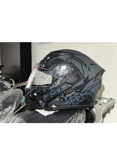 Jk-20 Jk902 Çene Pedli Güneş Vizörlü Çeneden Açılır Kask H-2 Grey Xl Beden
