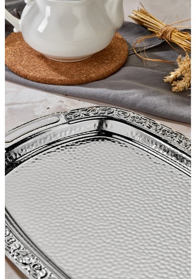 Cooker 2'li Metal Oval Gümüş Sunum Tepsisi 43x30 Cm Ve 36x26 Cm Ckr3566 Diğer