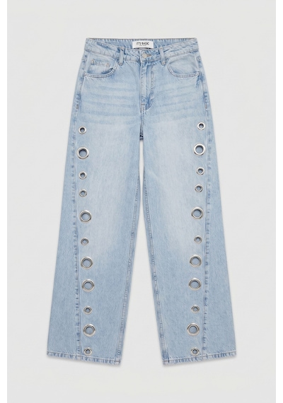 it's basic Kadın Ice 4s6-3 Palazzo Fit Kuş Gözü Detaylı Tasarım Denim Jean Buz Mavi