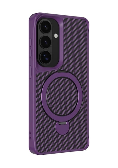 Teleplus Samsung Galaxy Uyumlu  S26 Plus Kılıf Karbon Fiber Magsafeli 360 Dönerli Standlı Alp Kapak Mor