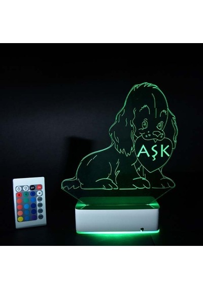 Kişiye Özel Kalp Ve Köpek 3D Led Lamba