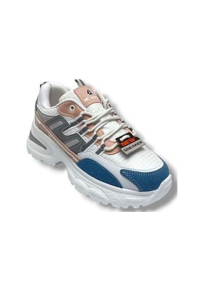 Marco Jamper 2286-26 Anorak Deri Anatomik Kadın Sneaker Petrol Beyaz Pudra