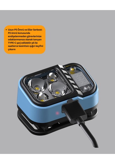 Type-c Şarjlı 53 Modlu Led Kafa Lambası Güç Göstergeli Su Geçirmez Çok renkli