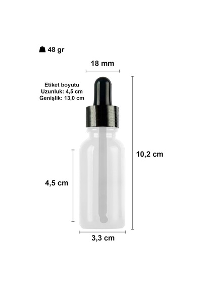 30 Ml Metal Kapaklı Damlalık Dropper Şişesi Serum 30 Cc Cam Şişe 20 Adet Siyah Lastik Siyah Kapak, Şeffaf