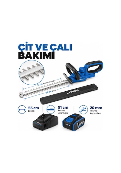 Hyundai Hy20cht 20v Max Akülü Çit Budama Seti 55 Cm Bıçak 4 Ah Akü Ve Şarj Dahil