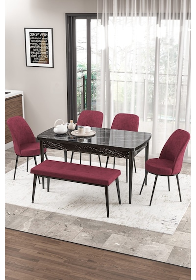 Canisa Concept Zen Serisi 80x132 Mdf Açılabilir Siyah Mermer Desen Masa Takımı 4 Bordo Sandalye Ve 1 Bench Masa Siyah Mermer Sandalye Ve Bench Bordo Canisa Concept Zen Serisi 80x132 Mdf Açılabilir Siyah Mermer Desen Masa Takımı 4 Bordo Sandalye Ve 1 Bench Masa Siyah Mermer Sandalye Ve Bench Bordo