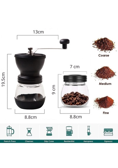 Manuel Cam Hazneli Kahve Ve Baharat Öğütücü Yedek Cam Hazneli Baharat Ve Kahve Çekirdek Değirmeni 4801 Siyah