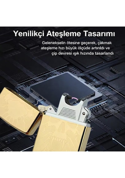 Valkyrie Gold Kuru Kafa Tasarım Usb Şarjlı Elektrikli Rüzgar Geçirmez Çift Arc Ateşleme Çakmak
