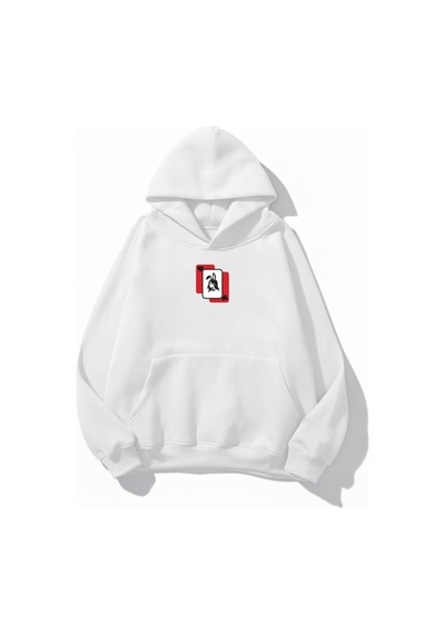 Uyguntarz Unisex Yumuşak Dokulu Playwoman Baskılı Tasarım Oversize 3 İplik Hoodie Sweatshirt beyaz