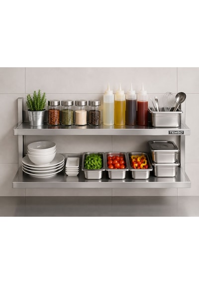Paslanmaz Duvar Rafı, 2katlı , 100x30x50 Çelik