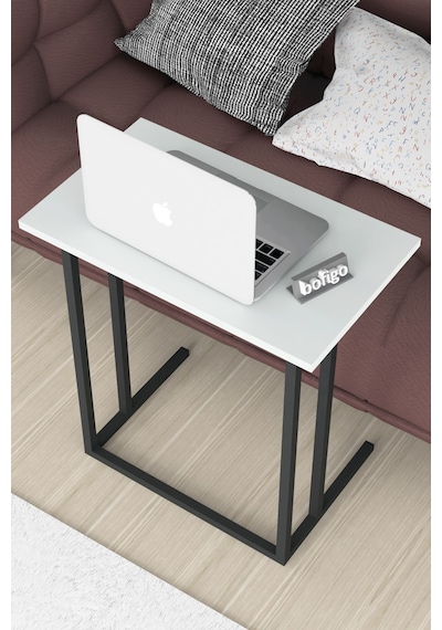 Bofigo Metal Ayaklı Laptop Sehpası Kahvaltı Masası Beyaz