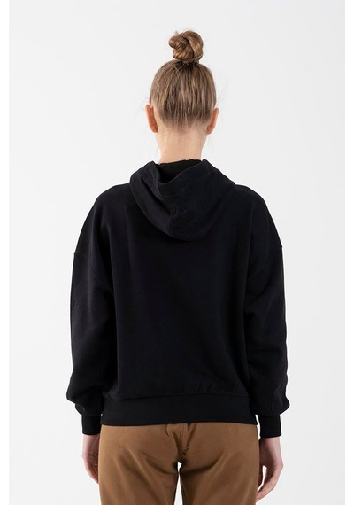 Maraton Oversize Kadın Kapüşonlu Siyah Sweatshirt Siyah