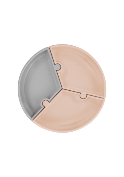 Puzzle Vakum Tabanlı Silikon Tabak Bubble Beige / Powder Grey Bej