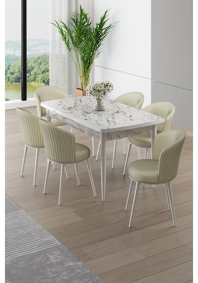 Canisa Asfel Serisi Mdf 77x130 Beyaz Mermer Desen Yandan Açılabilir Mutfak Masa Takımı 6 Krem Sandalye Beyaz Mermer Masa Krem Sandalye Canisa Asfel Serisi Mdf 77x130 Beyaz Mermer Desen Yandan Açılabilir Mutfak Masa Takımı 6 Krem Sandalye Beyaz Mermer Masa Krem Sandalye