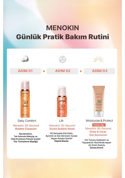 Ton Eşitleyici Jel-krem Dokulu Güneş Kremi Menokın 30 Seconds Glow & Clear Gel Sunscreen Tone Up