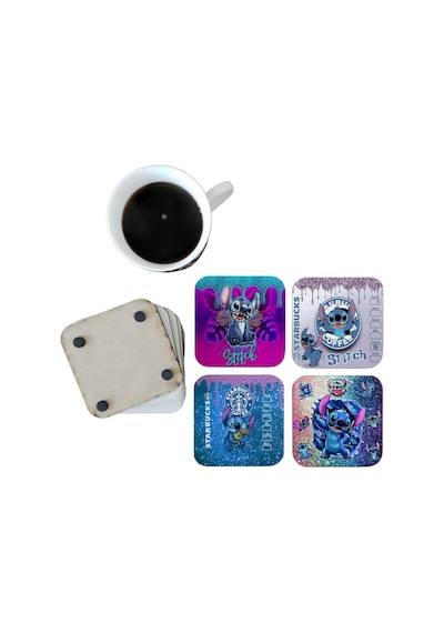 Stitch Dekoratif Ahşap Bardak Altlığı Seti 062 Çok Renkli