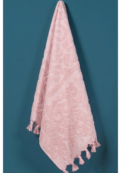 %100 Pamuk 2'li Bağlamalı Lüks, Jakarlı, Çeyizlik Banyo Havlu Seti 1 Adet 50x90, 1 Adet 100x150 Pembe