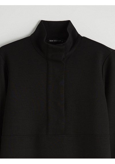 Lcw Modest Siyah Dik Yaka Soft Touch Kadın Sweatshirt Tunik