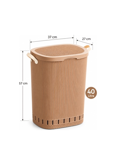 Porsima 0157-2 Still Mokka Kirli Çamaşır Sepeti 60 Lt Kapaklı, Hava Delikli, Kulplu Plastik Çamaşır Sepeti Kahverengi