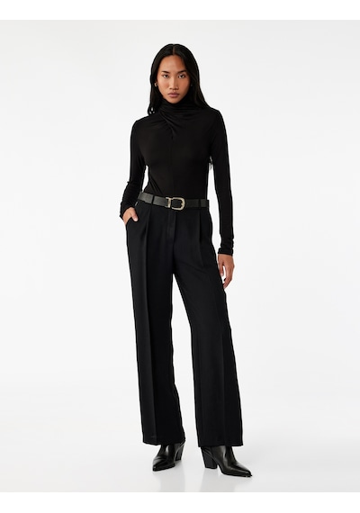 Koton Uzun Kollu Slim Fit Drapeli Dik Yaka Tişört Siyah 6wak50002ek SIYAH